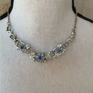 Silver Tone Blue Floral Necklace